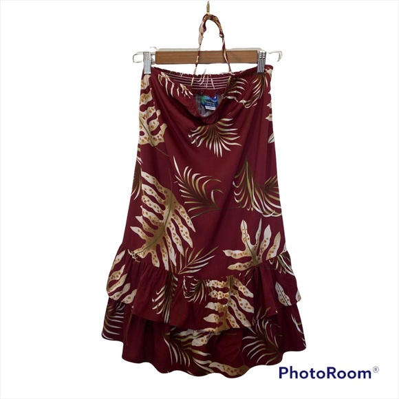 Hawaiian Moon Little Girl Halter Maroon Floral Dress w/ Ruffle Hem- size 2xl - Picture 2 of 6